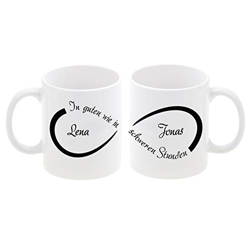 Geschenke 24 Tassen Set Unendlichkeit, in schweren Stunden (schwarz): Set aus zwei Kaffeebechern mit Namen und Unendlichkeitszeichen personalisiert - Hochzeitsgeschenke, Geschenkset für Paare von Geschenke 24