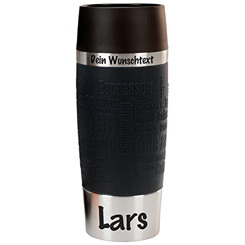 Thermobecher mit Gravur | Schwarz | 360ml Travel Mug personalisiert | 360°-Trinköffnung neuer Komfort-Schraubverschluss | Spülmaschinenfest | Hält bis 4h warm und 8h kalt | Kaffee to Go Becher von Geschenke 24