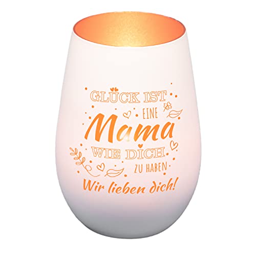 Windlicht aus Glas mit Wunschtext für Mama| Dekogeschenk | personalisiert | Kerzenhalter | Teelichtglas | Teelichthalter | Liebesgeschenk | Muttertagsgeschenk (Weiß/Kupfer) von Geschenke 24