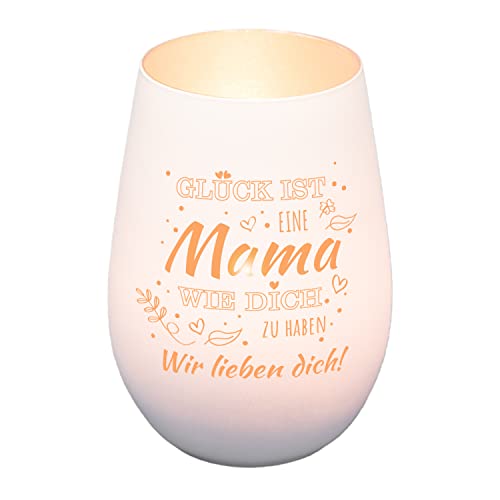 Windlicht aus Glas mit Wunschtext für Mama| Dekogeschenk | personalisiert | Kerzenhalter | Teelichtglas | Teelichthalter | Liebesgeschenk | Muttertagsgeschenk (Weiß/Silber) von Geschenke 24