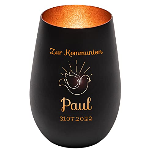 Windlicht mit Gravur zur Kommunion | Schwarz/Bronze | Taube | Personalisiertes Kommunionsgeschenk Junge Mädchen Buben | Tischdeko und Geschenk zur Erstkommunion | Teelichthalter Windlicht mit Gravur zur Kommunion | Schwarz/Bronze | Taube | Personalisiertes Kommunionsgeschenk Junge Mädchen Buben | Tischdeko und Geschenk zur Erstkommunion | Teelichthalter von Geschenke 24
