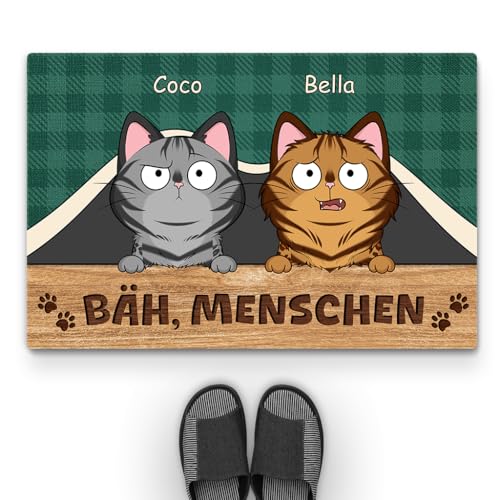 Geschenke Mall Personalisierte Fussmatte - Bäh Menschen - Personalisierte Fußmatte, Fussmatte Mit Namen, Fussmatte Selbst Gestalten, Fussmatte Katzen Personalisiert (2 Katzen) von Geschenke Mall