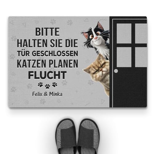 Geschenke Mall Personalisierte Fussmatte - Bitte Halten Sie Die Tür Geschlossen - Fussmatte Selbst Gestalten, Fussmatte Katzen Personalisiert, Lustige Fußmatte Katzen (#2) von Geschenke Mall