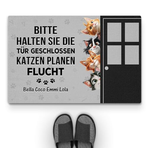 Geschenke Mall Personalisierte Fussmatte - Bitte Halten Sie Die Tür Geschlossen - Fussmatte Selbst Gestalten, Fussmatte Katzen Personalisiert, Lustige Fußmatte Katzen (#4) von Geschenke Mall