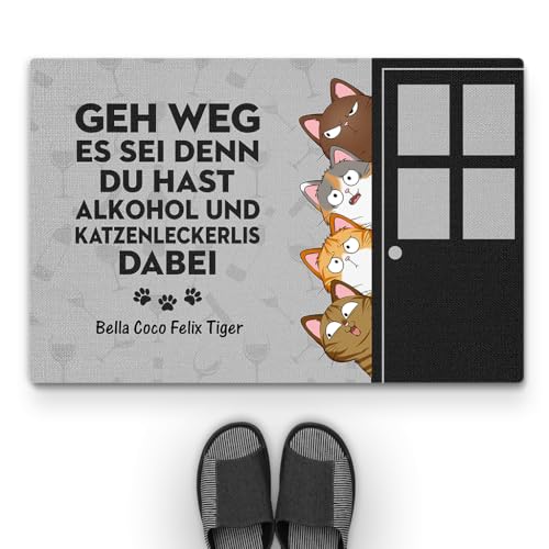 Geschenke Mall Personalisierte Fussmatte - GEH Weg, es sei denn, du hast Alkohol und Katzenleckerlis dabei - Fussmatte Katzen Personalisiert, Fußmatte für Katzenliebhaber (#4, 60x40 cm) von Geschenke Mall