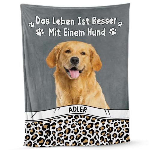 Geschenke Mall Personalisierte Kuscheldecke - Das Leben Ist Besser Mit Katzen - Decke Personalisiert, Personalisierte Decke Mit Foto, Kuscheldecke Personalisiert (Clipart - 5 Hunde) von Geschenke Mall