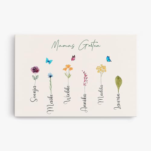 Geschenke Mall Personalisierte Mamas Omas Garten Leinwand - Personalisierte Geschenke für Mama und Oma zum Muttertag, Weihnachten oder Geburtstag (9 Kinder, Modell #1) von Geschenke Mall
