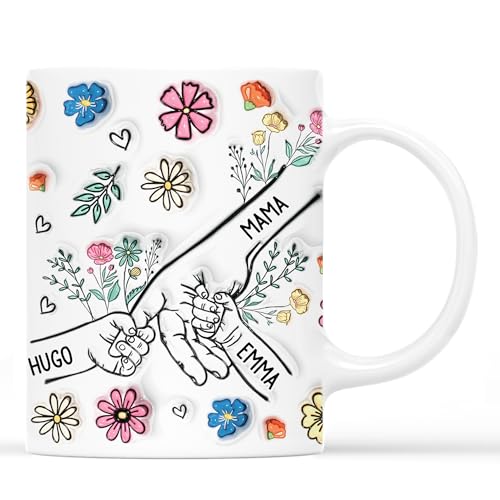 Geschenke Mall Personalisierte Tasse - Mama Und Kinder Schmetterlinge Sonnenblumen - Personalisierte Geschenke Mama, Beste Oma Tasse, Muttertag geschenk (Modell #4) von Geschenke Mall