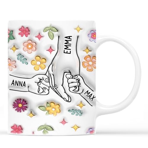 Geschenke Mall Personalisierte Tasse - Oma Mama & Kinder Hand In Hand Blumen - Personalisierte Geschenke Für Mama Tasse, Muttertag (Modell #7) von Geschenke Mall