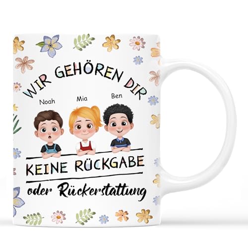 Geschenke Mall Personalisierte Tasse - Wir Gehören Dir Blumen - Personalisierte Geschenke Für Mama Tasse, Muttertag, Oma Tasse Personalisiert, Beste Oma Tasse (3 Kinder) von Geschenke Mall