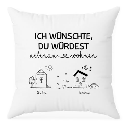 Geschenke Mall Personalisiertes Kissen - Ich Wünschte Du Würdest Nebenan Wohnen - bff geschenke, beste freundin geschenke personalisiert, geschenk für freundinnen, beste freundin kissen (2 Mitglieder) von Geschenke Mall
