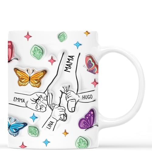 Geschenke Mall Tasse Personalisiert - Mama Und Kinder Blumen - Oma personalisiert geschenk, mama oma tasse, muttertagsgeschenk personalisiert tasse (Modell #1) von Geschenke Mall