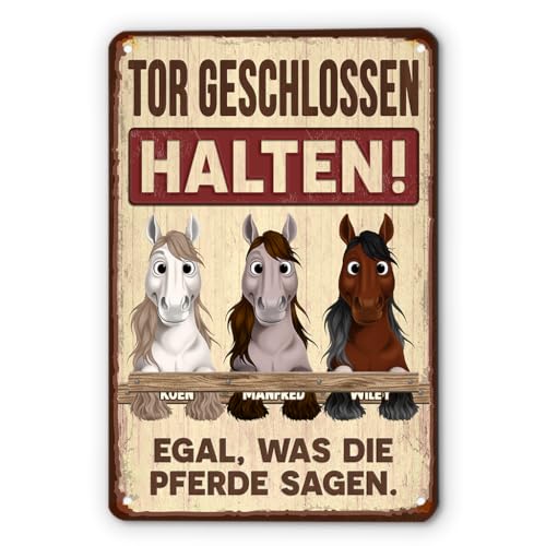 Geschenke Mall Türschild Personalisiert - Tor Geschlossen Halten Egal Was Die Pferde Sagen Pferd - Garten schild personalisiert, schild selbst gestalten (3 Pferde) von Geschenke Mall