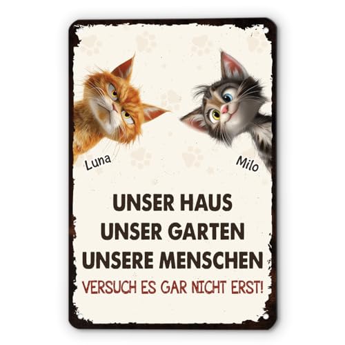 Geschenke Mall Türschild Personalisiert - Unser Haus Unsere Garten - Garten schild personalisiert, schild selbst gestalten (1 Katze) von Geschenke Mall