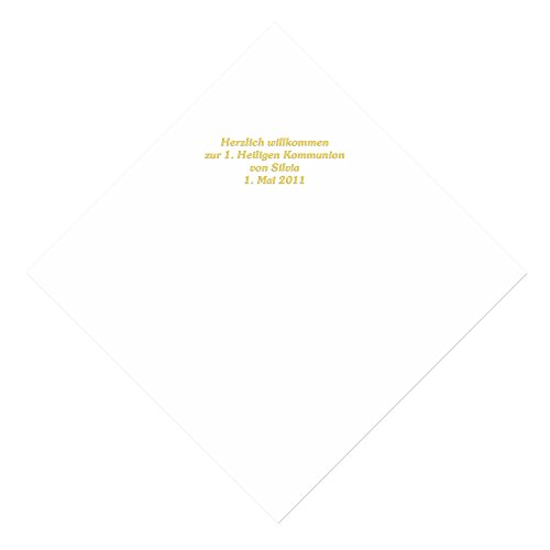 100 weiße Servietten mit Ihrem Namen in goldenen Lettern, ca. 33,5 x 33,5 cm, 3-lagig von Geschenke mit Namen