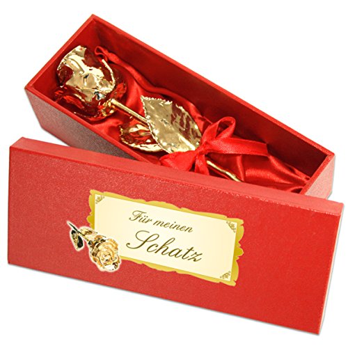 Echte Goldene Rose mit Widmung: Für meinen Schatz, überzogen mit 999er GOLD, circa 16 cm, mit Geschenkschatulle und Echtheitszertifikat von Geschenke mit Namen