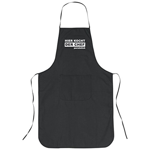 Geschenke mit Namen Grillschürze, Chefkoch mit Aufdruck "HIER KOCHT DER CHEF PERSÖNLICH", schwarz, aus Baumwolle, One Size von Geschenke mit Namen