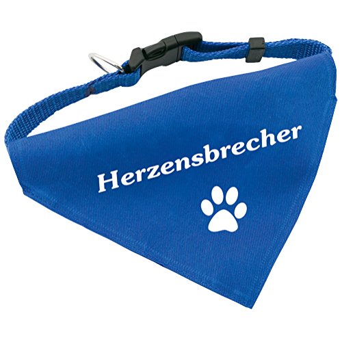 Hunde-Halsband mit Dreiecks-Tuch HERZENSBRECHER, längenverstellbar von 32 - 55 cm, aus Polyester, in blau von Geschenke mit Namen