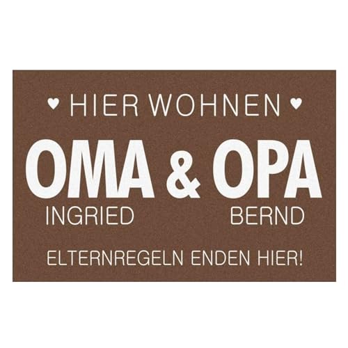 Geschenke.de Personalisierte Fußmatte Elternregeln Enden Hier 40x60 braun – Geschenk für Oma & Opa – Rutschhemmend – Geschenkidee für Großeltern – für Innen & Außen – Velour Filz von Geschenke.de