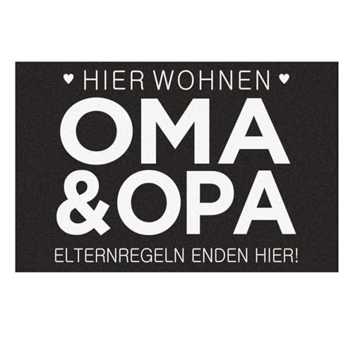 Geschenke.de Personalisierte Fußmatte Elternregeln Enden Hier 40x60 schwarz – Geschenk für Oma & Opa – Rutschhemmend – Geschenkidee für Großeltern – für Innen & Außen – Velour Filz von Geschenke.de