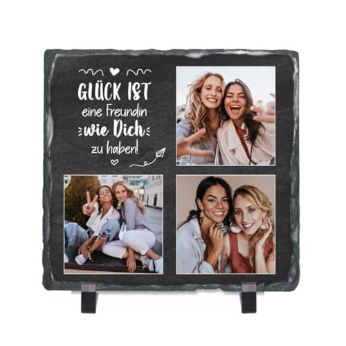 Geschenke.de Schiefertafel mit Spruch Glück ist eine Freundin wie Dich zu haben zum Aufstellen, Personalisiertes Geschenk für Freunde 3 Fotos, Dekoration für Valentinstag, Geburtstag & Weihnachten von Geschenke.de