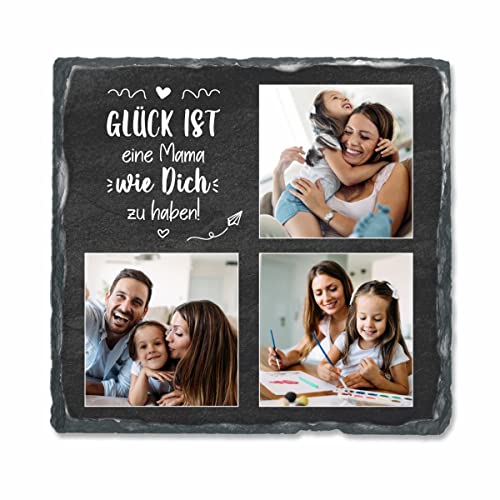 Geschenke.de Schiefertafel mit Spruch Glück ist eine Mama wie Dich zu haben zum Aufstellen, Personalisiertes Geschenk für Mütter 3 Fotos, Dekoration für Muttertag, Geburtstag & Weihnachten von Geschenke.de