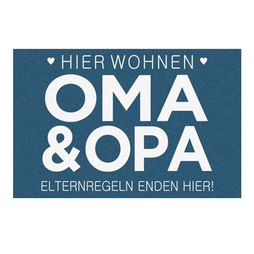 Geschenke.de e Fußmatte Elternregeln Enden Hier 40x60 blau – Geschenk für Oma & Opa – Rutschhemmend – Geschenkidee für Großeltern – für Innen & Außen – Velour Filz von Geschenke.de