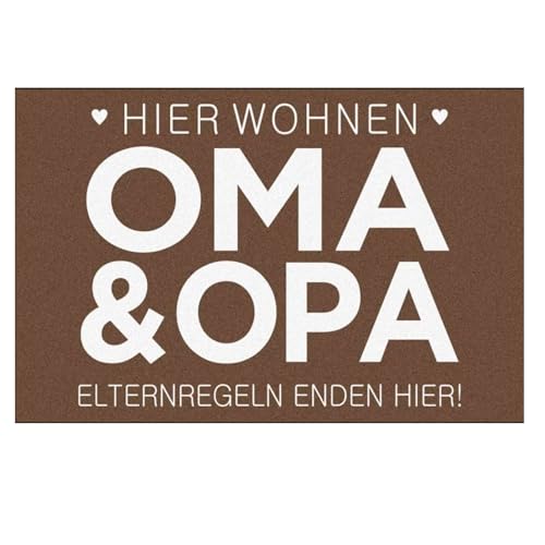 Geschenke.de e Fußmatte Elternregeln Enden Hier 40x60 braun – Geschenk für Oma & Opa – Rutschhemmend – Geschenkidee für Großeltern – für Innen & Außen – Velour Filz von Geschenke.de