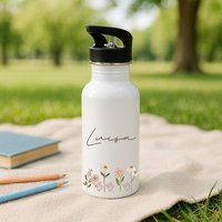 Trinkflasche Kinder Personalisiert, Mit Namen, Kindergarten Schule, Geschenk Einschulung Mädchen, Edelstahl Blume von GeschenkeWerkDE