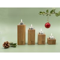 Adventskranz Teelicht Aus Holz | Eiche Geölt 4Er Set Kerzenhalter Echtholz Moderner Büro, Schule Modern von GeschenkeWerkstatt4u