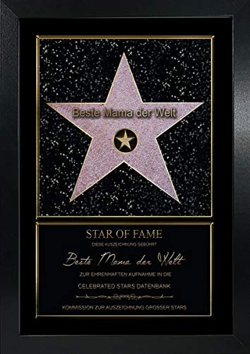 Hollywood Stern im Walk of Fame Stil - Star of Fame Urkunde für Mamas, Papas o. Wunschtext, Motiv:Motiv 01 von Geschenkedirekt