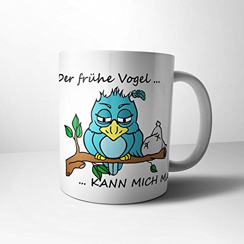 Lustige FUN Tasse mit Vogel OSKAR - 'Der frühe Vogel kann mich mal' - Blau von Geschenkedirekt