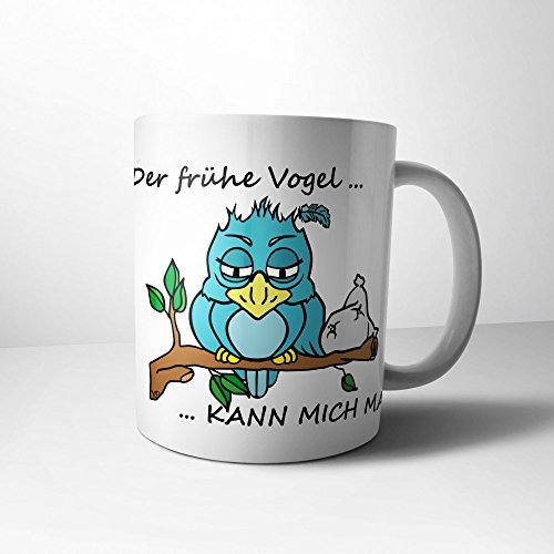 Lustige FUN Tasse mit Vogel OSKAR - 'Der frühe Vogel kann mich mal' blau von Geschenkedirekt