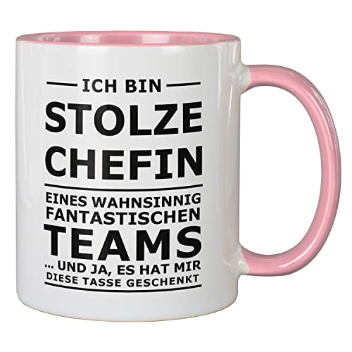 creativgravur Tasse mit Spruch Stolze Chefin, Kaffeetasse Motiv:18, Kaffeebecher weiß aus Keramik, Frühstückstasse spülmaschinenfest von Geschenkedirekt