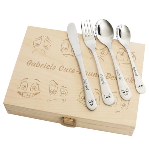 Geschenkegarten Personalisiertes Kinderbesteck-Set - Gute Laune am Morgen von Geschenkegarten