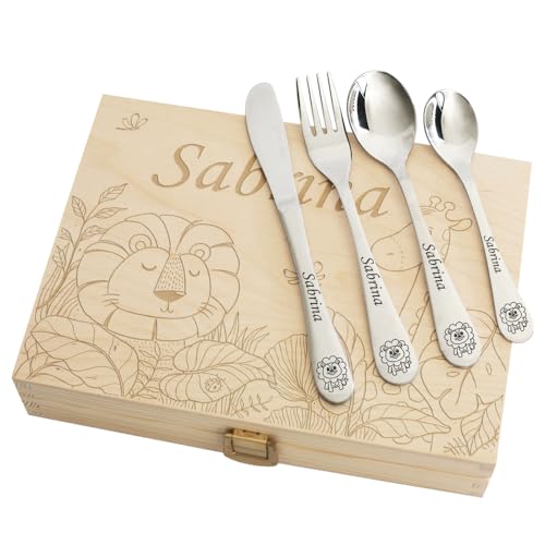 Geschenkegarten Personalisiertes Kinderbesteck-Set - Löwe von Geschenkegarten