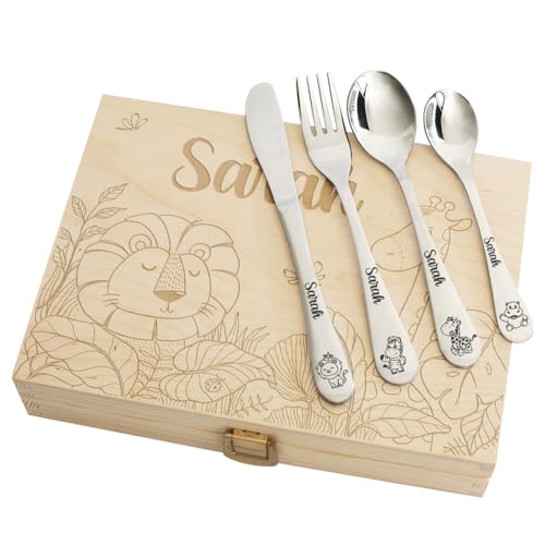 Geschenkegarten Personalisiertes Kinderbesteck-Set - Safari, COUVBOX von Geschenkegarten