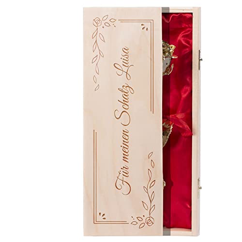 Goldene Rose im personalisierten Holzkoffer - Blumenrahmen - Geschenkidee zum Valentinstag von Geschenkegarten