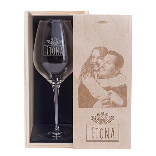 Geschenkegarten Graviertes Weinglas mit passender Foto-Holzkiste von Amikado