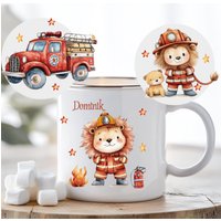 Emaille Tasse Personalisiert Mit Namen/ Geschenk Kinder/Feuerwehrauto, Löwe Feuerwehr von Geschenkekastl