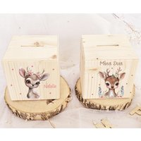Spardose Personalisiert Mit Namen/Aus Holz Boho Rehe Mädchen Geburt Taufe von Geschenkekastl