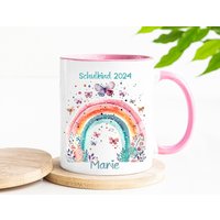 Tasse Personalisiert Mit Namen/Regenbogen Boho Blumen Kindertasse Ich Bin Ein Schulkind 2024/ Mädchen Erstklässler von Geschenkekastl