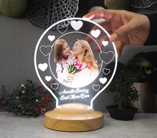 Geschenkelampe Fotogeschenk Personalisierbar mit eigenem Foto und Text in 3D Bilder Led Motiv Lampe mit UV Druck Geschenk für Papa (Rund Fotolampe) von Geschenkelampe