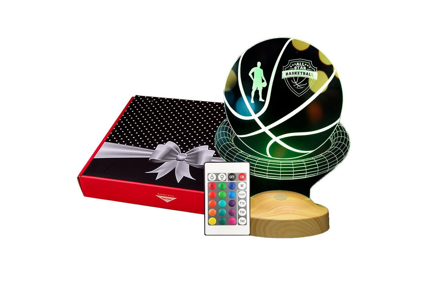 Geschenkelampe LED Nachttischlampe Basketball 3D Gravur Geschenk für Basketball Liebhaber NBA, Leuchte 7 Farben fest integriert, Geschenk für Basketball Spieler, Jungen, Männer von Geschenkelampe