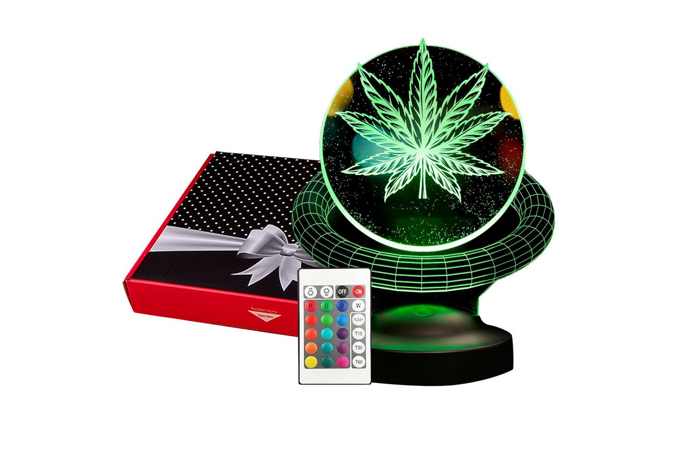 Geschenkelampe LED Nachttischlampe Cannabis Baum 3D Nachtlicht Lustiges Geschenke für Kiffer, Leuchte 7 Farben fest integriert, Geschenkideen für Stoner, Weed Fans von Geschenkelampe