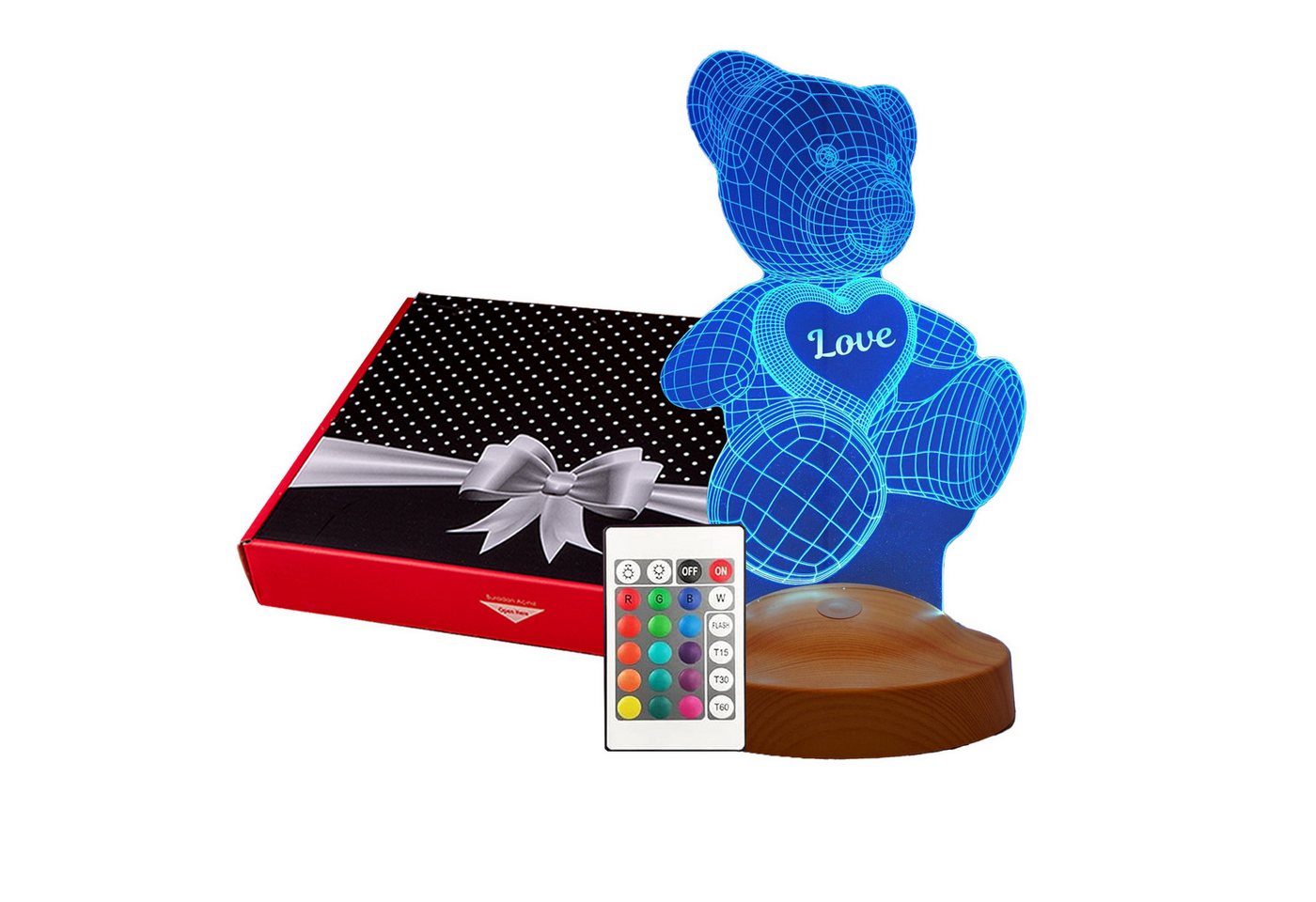 Geschenkelampe LED Nachttischlampe Teddybär Geschenke 3D Nachtlicht Teddybear Lampe, Farbwechsel, Leuchte 7 Farben fest integriert, Valentinstag Geschenk für Freundin, Partnerin, Verlobte, Frau von Geschenkelampe