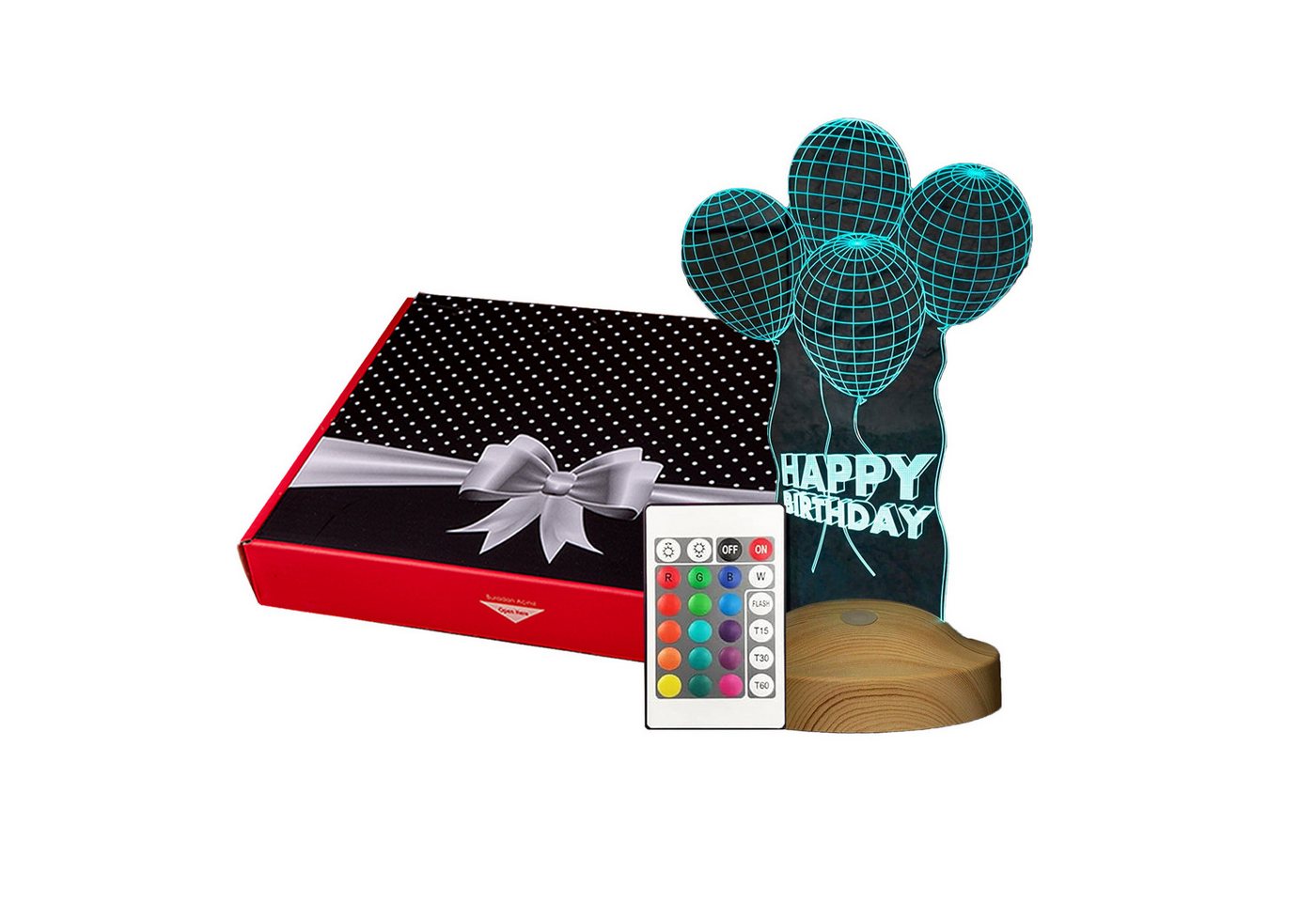 Geschenkelampe LED Nachttischlampe Happy Birthday 3D farbige Nachttischlampe Geburtstagsgeschenk, Leuchte 7 Farben fest integriert, Happy Birthday, Geburtstagsgeschenk für Freunde, Mädchen, Jungen von Geschenkelampe