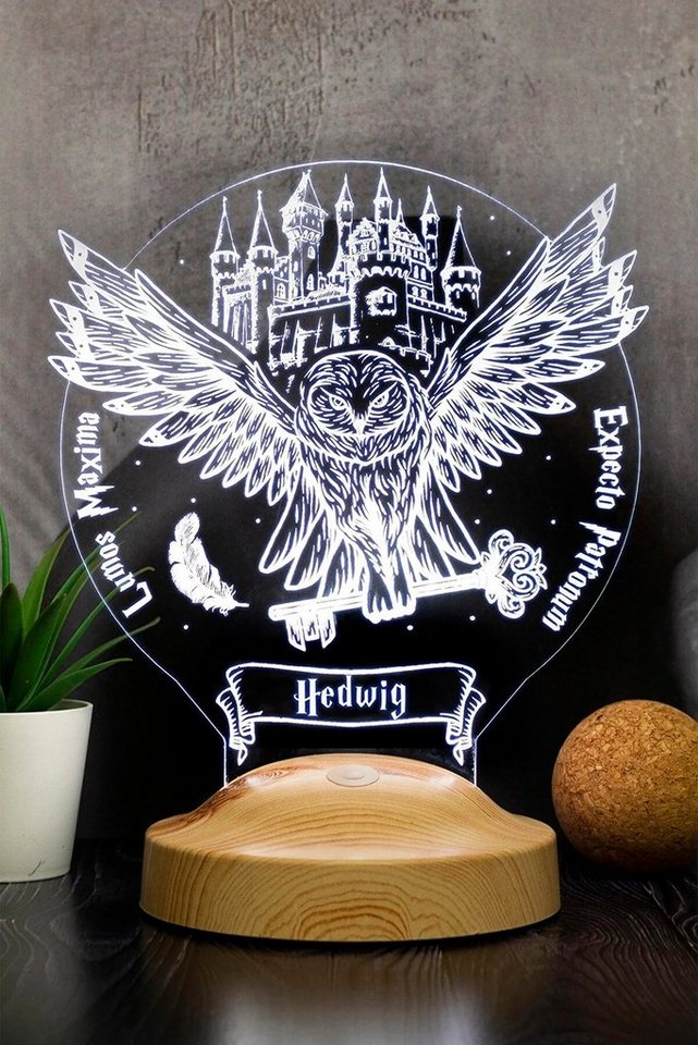 Geschenkelampe LED Nachttischlampe Hedwig Harry Potter Eule Lampe mit 3D Gravur Nachtlicht, Leuchte 7 Farben fest integriert, Geburtstagsgeschenk für Freunde, Enkel, Mädchen, Jungs, Freunde von Geschenkelampe