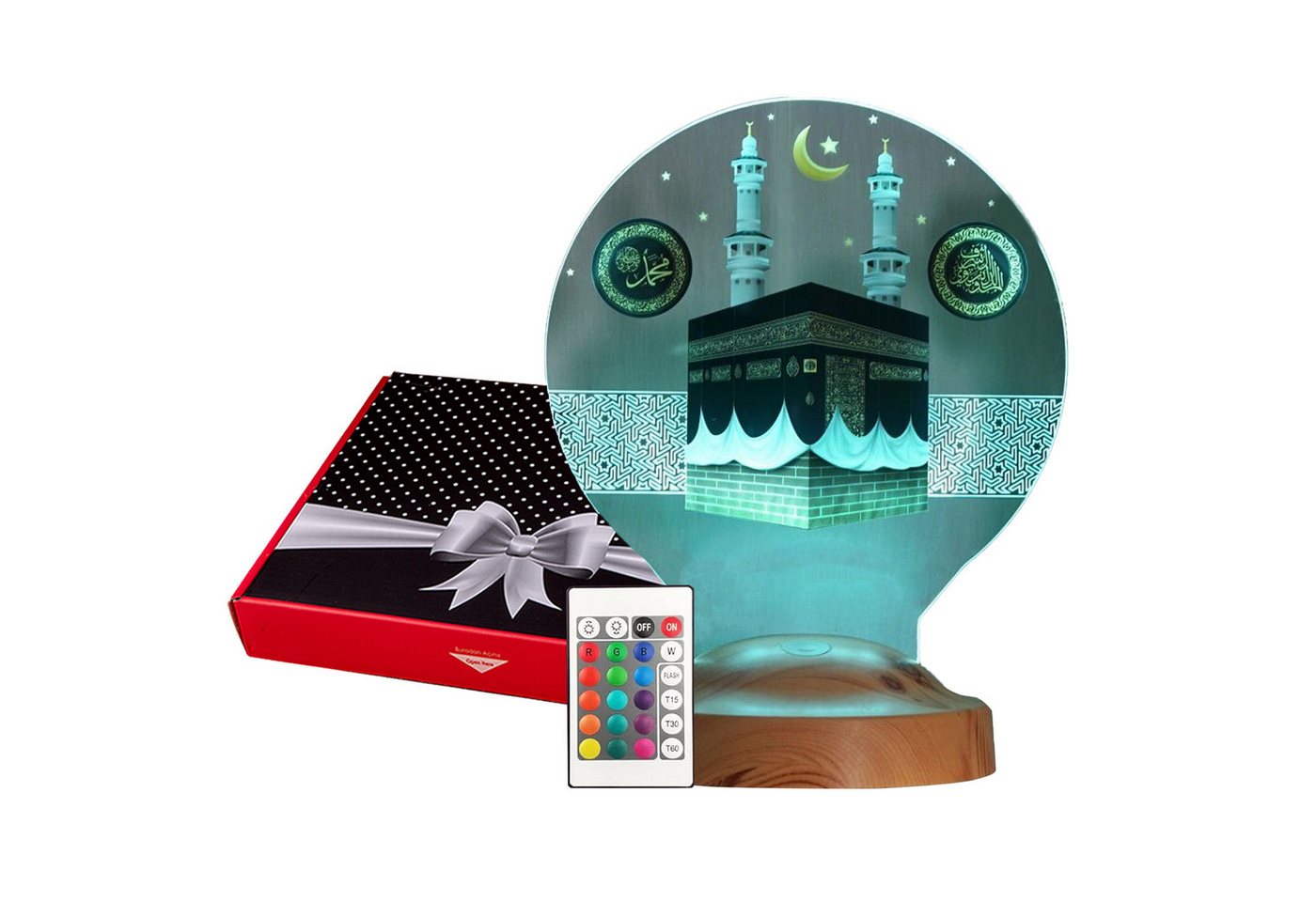 Geschenkelampe LED Nachttischlampe Kaaba Nachtlicht Islamische Deko Geschenk für Muslimischen Freund, Leuchte 7 Farben fest integriert, Ramadan Geschenk für Muslimen, muslimische Männer und Frauen von Geschenkelampe