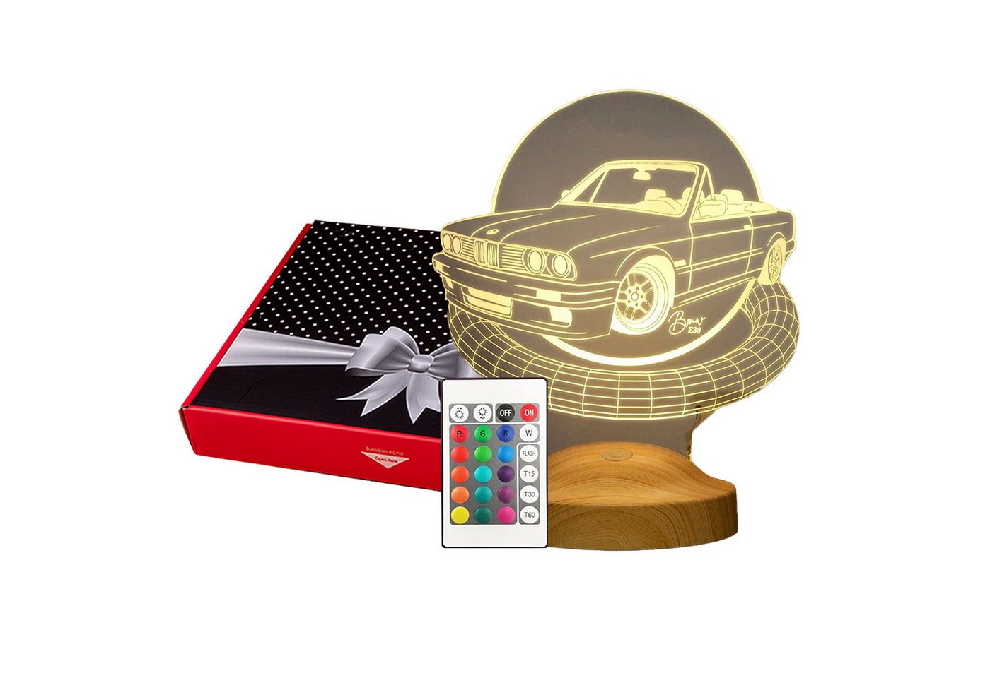 Geschenkelampe LED Nachttischlampe Klassische Automobile Nachttischlampe 3D Licht mit Gravur für AutoFans, Leuchte 7 Farben fest integriert, Geschenk für Männer, Jungen von Geschenkelampe